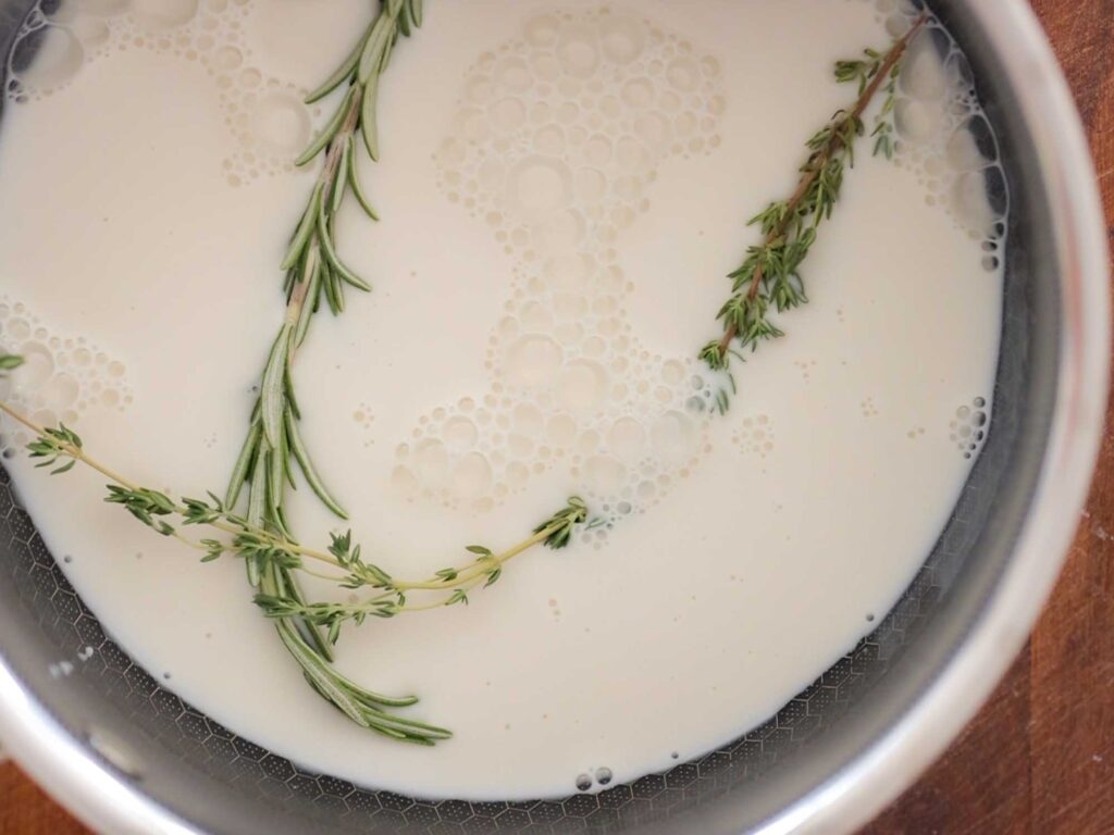 thyme and rosemary in milk